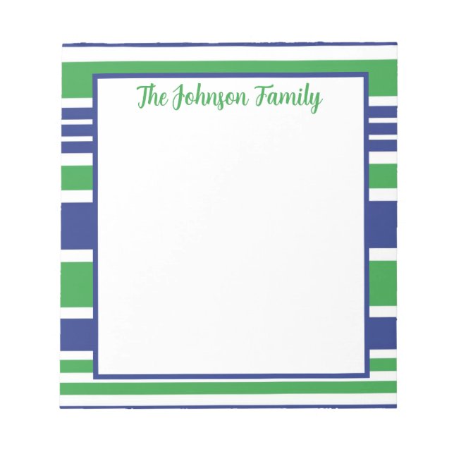 Stripe Navy Blue and Kelly Green Notepad (Front)