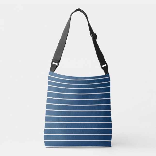 Stripe Navy White Design Crossbody Bag (Front)