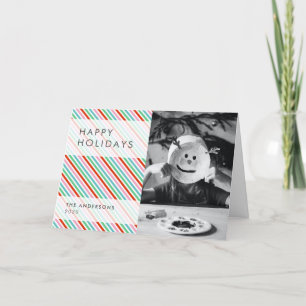 Stripe Patern   Modern Colourful Christmas Photo Holiday Card