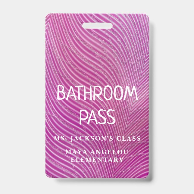 Stripe Pattern Back To School Bathroom Hall Pass   ID Badge (Front)
