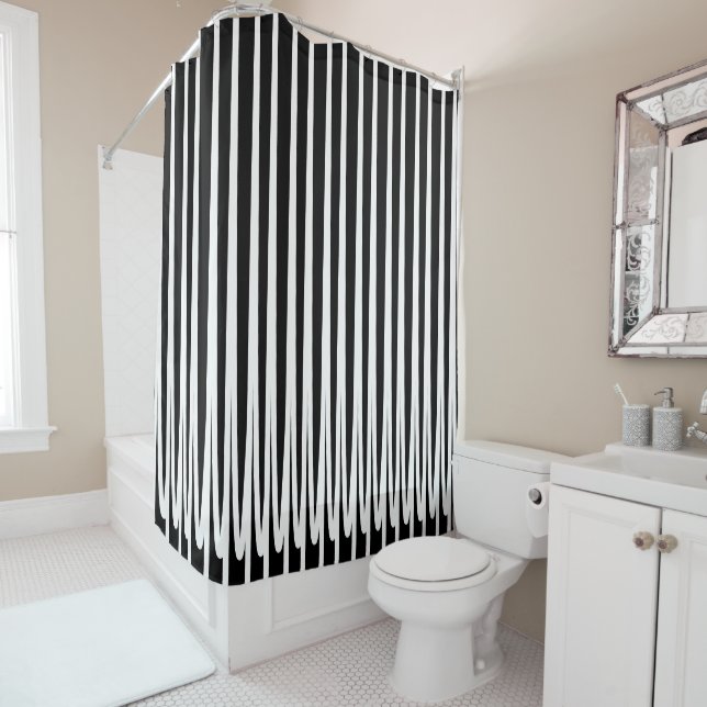 Stripe Pattern Black White Unique Abstract Stylish Shower Curtain (In Situ)