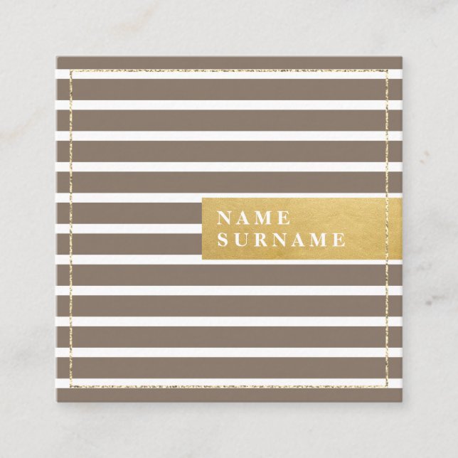 Stripe Pattern Glitter Pewter Square Business Card (Front)