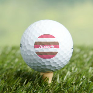 Stripe Pattern Pink Brown White Personalise Golf Balls