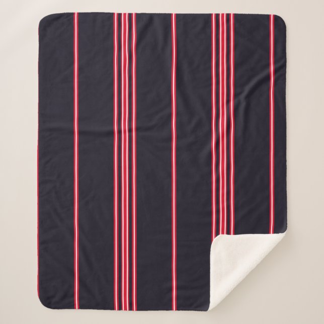 Stripe pattern with navy blue, white and red verti sherpa blanket (Front)