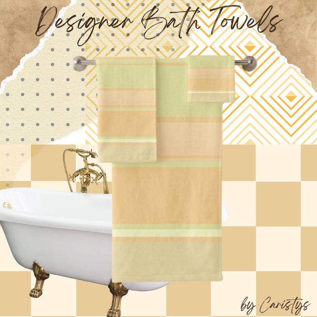 Stripe Peach, Cream, Light Green Bath Towel Set (Creator Uploaded)