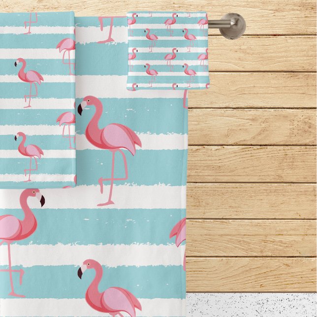 Stripe Pink Flamingo Pattern Bath Towel Set (Creator Uploaded)
