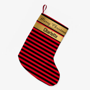 STRIPE Red Christmas Stocking GOLD DOUBLE SiDED