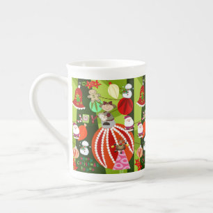 Stripe Red Green Merry Christmas Blue Plaid Red Bone China Mug