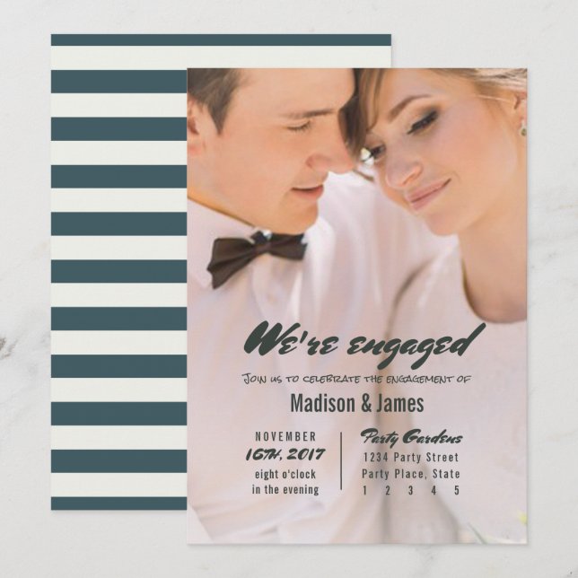 Stripe | sapphire | Engagement Party Invitations (Front/Back)