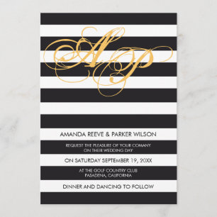 Stripe wedding invitation template black and white