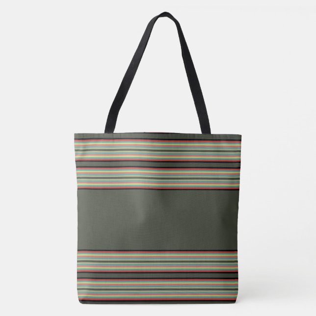 Stripe With Olive Green Tote Bag (Front)