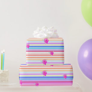 Stripe With Pink Floral Paper Gift Wrap