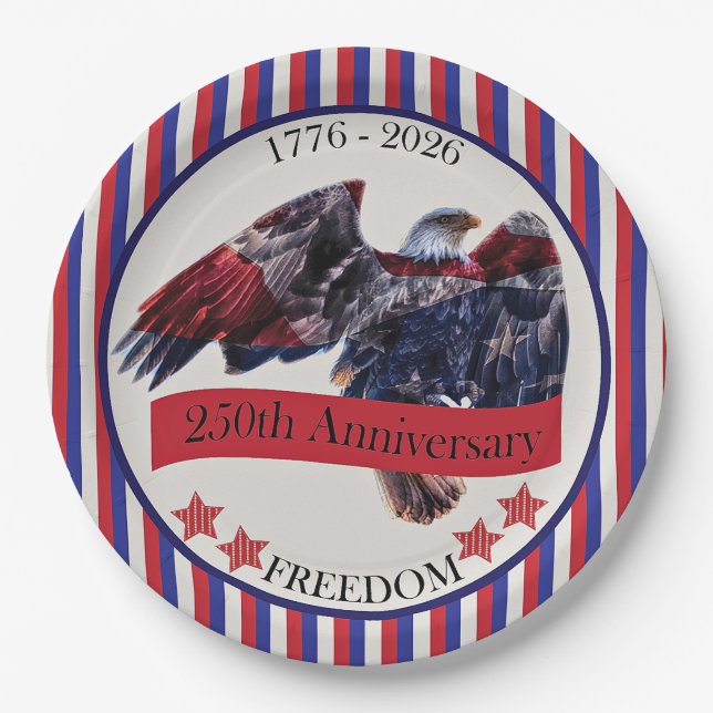 Striped 250th Anniversary Eagle  Paper Plate (Front)