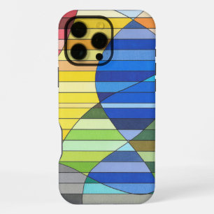 Striped Abstract with Yellow and Blue Shapes iPhone 16 Pro Max Case