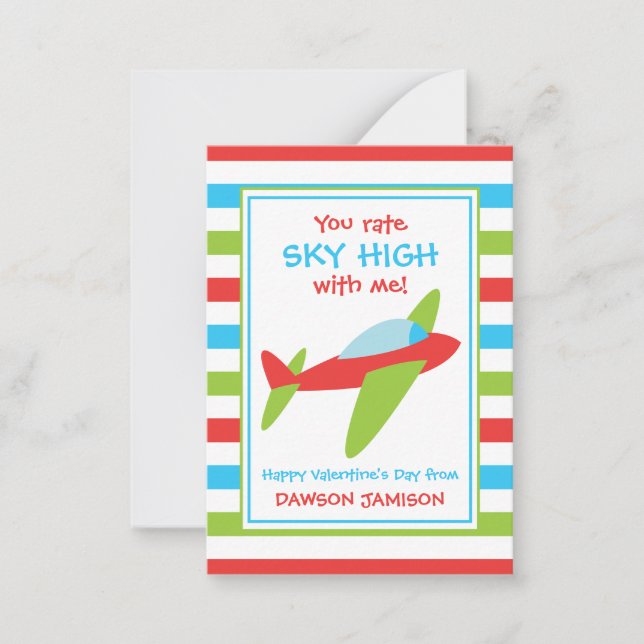 Striped Aeroplane Valentine's Classroom Cards (Front)