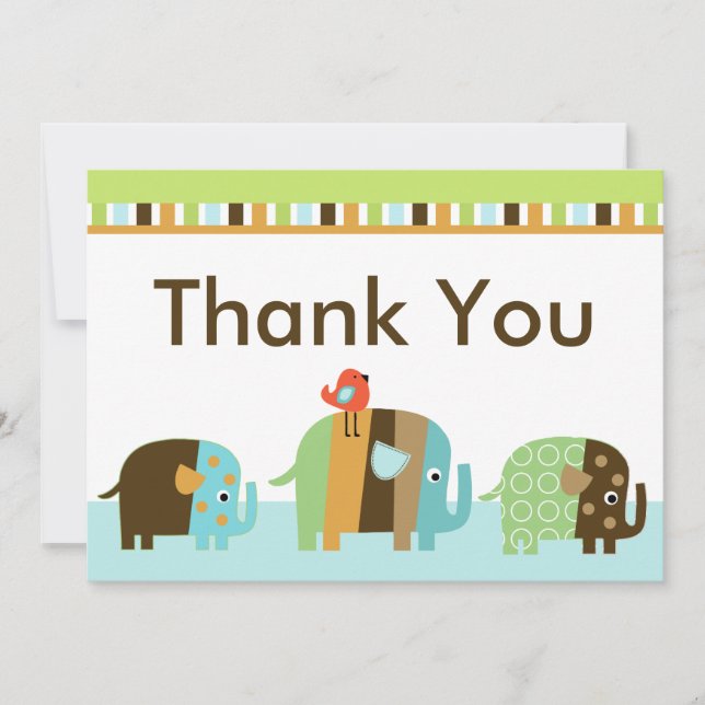 Striped African Elephant  Thank You Card (Front)