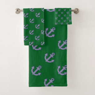 Striped Anchor Repeat Dk Green Bath Towel Set