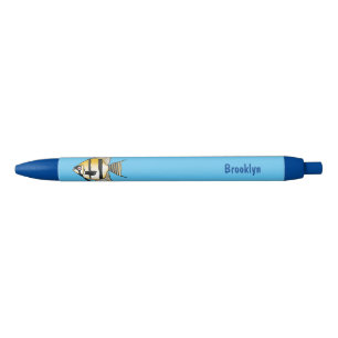 Striped angelfish cartoon illustration black ink pen