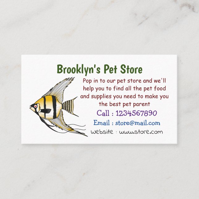 Striped angelfish cartoon illustration business card (Front)