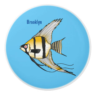 Striped angelfish cartoon illustration ceramic knob