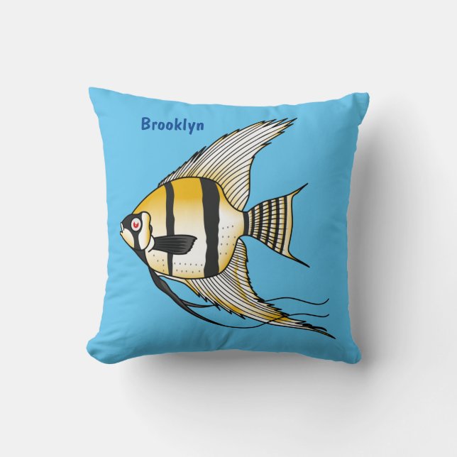 Striped angelfish cartoon illustration cushion (Front)