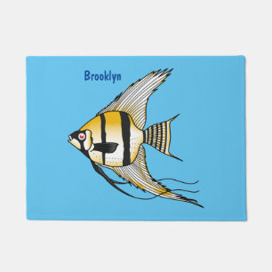 Striped angelfish cartoon illustration doormat