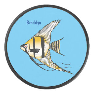 Striped angelfish cartoon illustration hockey puck