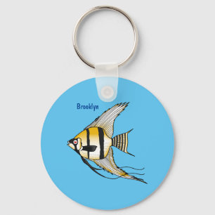 Striped angelfish cartoon illustration key ring