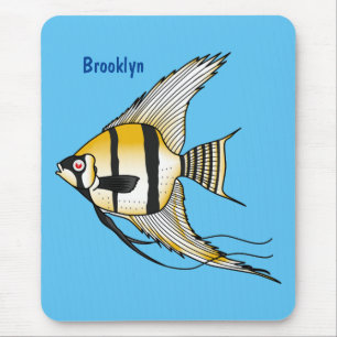Striped angelfish cartoon illustration mouse pad