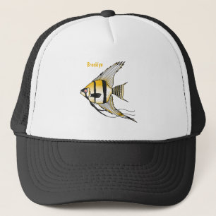 Striped angelfish cartoon illustration trucker hat