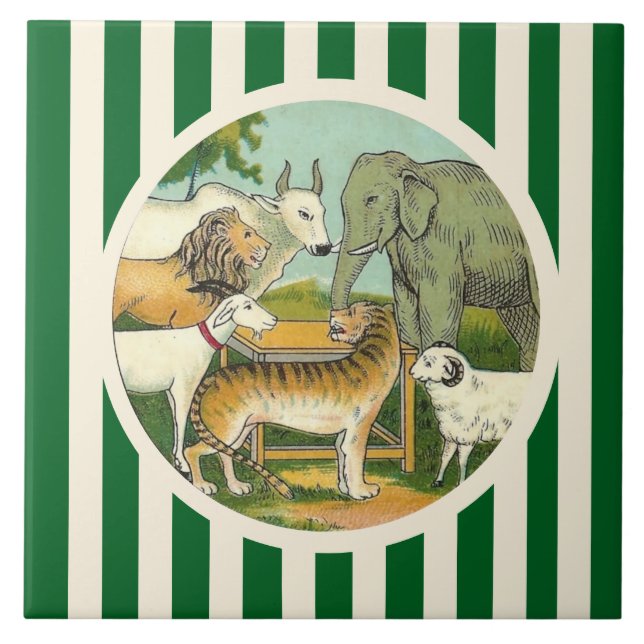 Striped Animal Menagerie Ceramic Tile (Front)