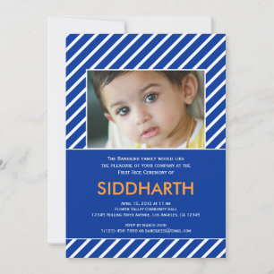Striped Annaprashan (First Rice) Blue Invitation