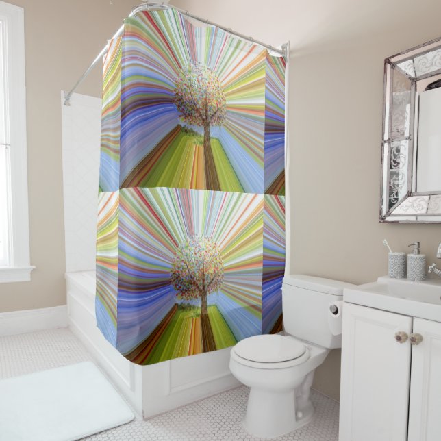 Striped Autumn Tree Unique Psychedelic Shower Curtain (In Situ)