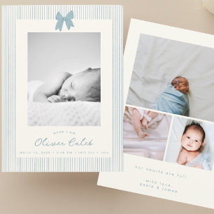 Striped baby boy birth photo announcement Card