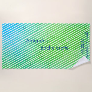 Striped Bachelorette Party Seafoam Green Blue Beach Towel