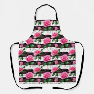 Striped Background Rose Flower Pattern Design Apron