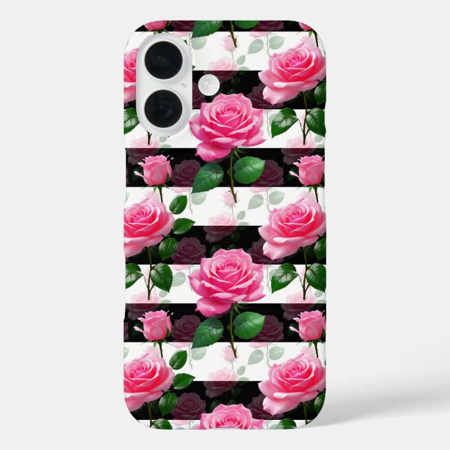 Striped Background Rose Flower Pattern Design  Case-Mate iPhone Case (Back)
