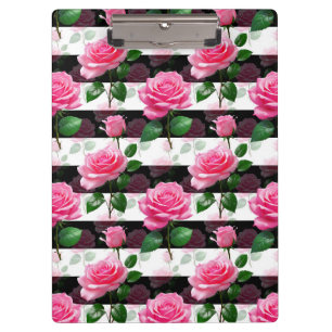 Striped Background Rose Flower Pattern Design  Clipboard