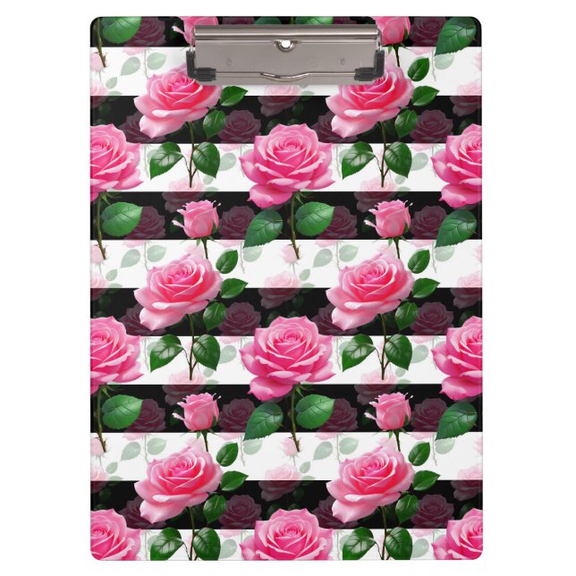 Striped Background Rose Flower Pattern Design  Clipboard (Front)