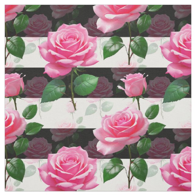 Striped Background Rose Flower Pattern Design  Fabric (Swatch)