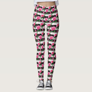 Striped Background Rose Flower Pattern Design  Leggings