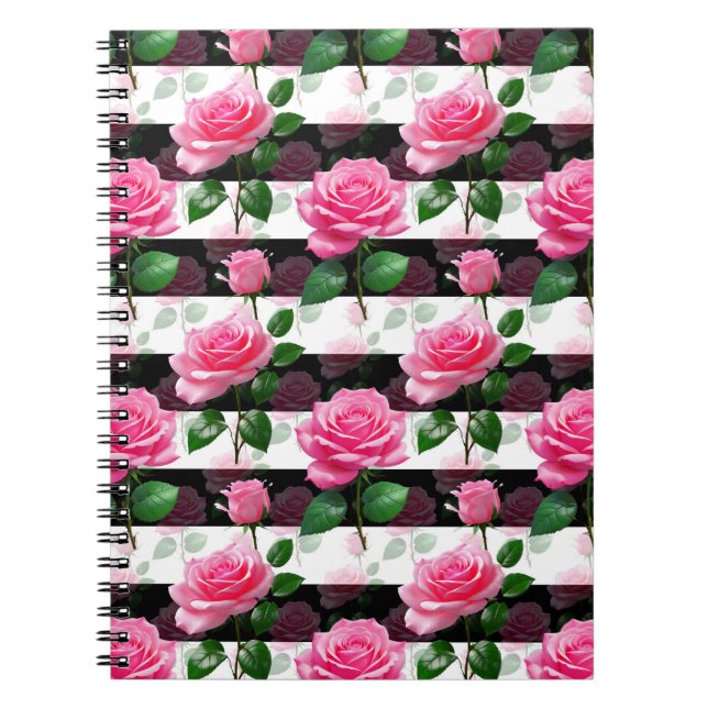 Striped Background Rose Flower Pattern Design  Notebook (Front)