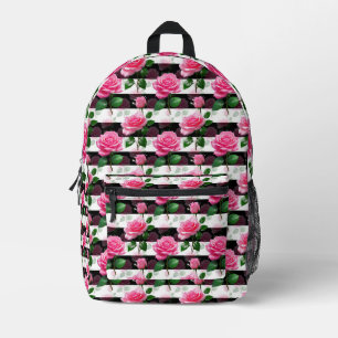 Striped Background Rose Flower Pattern Design Printed Backpack