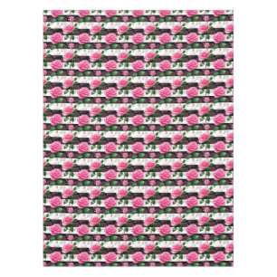 Striped Background Rose Flower Pattern Design  Tablecloth