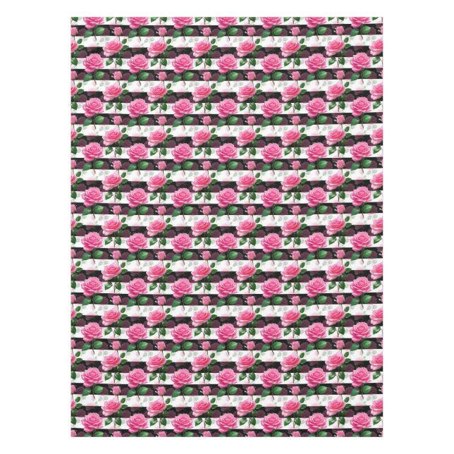 Striped Background Rose Flower Pattern Design  Tablecloth (Front)