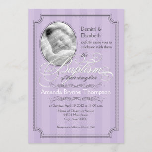 Striped Baptism Invitation (Lavender)