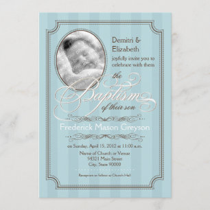 Striped Baptism Invitation (Pale Blue)