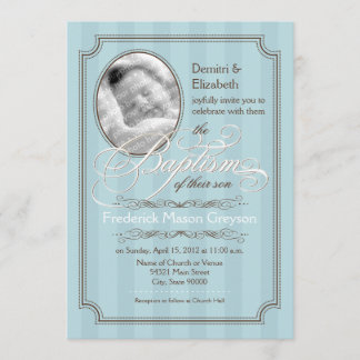 Striped Baptism Invitation (Pale Blue)