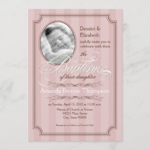 Striped Baptism Invitation (Pale Pink)