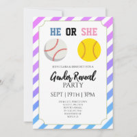 Striped Baseball Or Softball Gender Reveal Party
